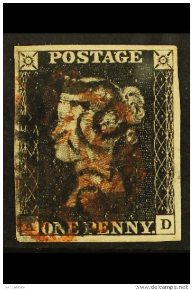 1840 1d Black 'AD' From Plate 7 With Fine Strikes Of Both RED AND BLACK MALTESE CROSS CANCELLATIONS, SG Spec... - Non Classificati