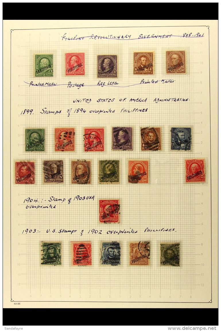 PHILIPPINES 1899-1932 MINT &amp; USED COLLECTION In Hingeless Mounts On Leaves, Inc 1899-1901 Opt Set Used And... - Altri & Non Classificati