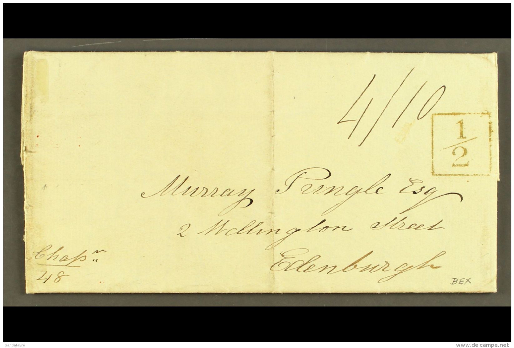 1825 ENTIRE LETTER TO SCOTLAND Rated "4/10" With Boxed "&frac12;" On The Front, And With "TRINIDAD" Fluron Of "MR... - Trindad & Tobago (...-1961)