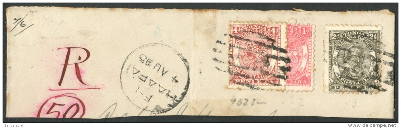 1893 (3 Aug) Upper Portion Of Reg Env Bearing 1d Vertical BISECT, 2d Olive &amp; 4d Chestnut With A Range Of... - Tonga (...-1970)