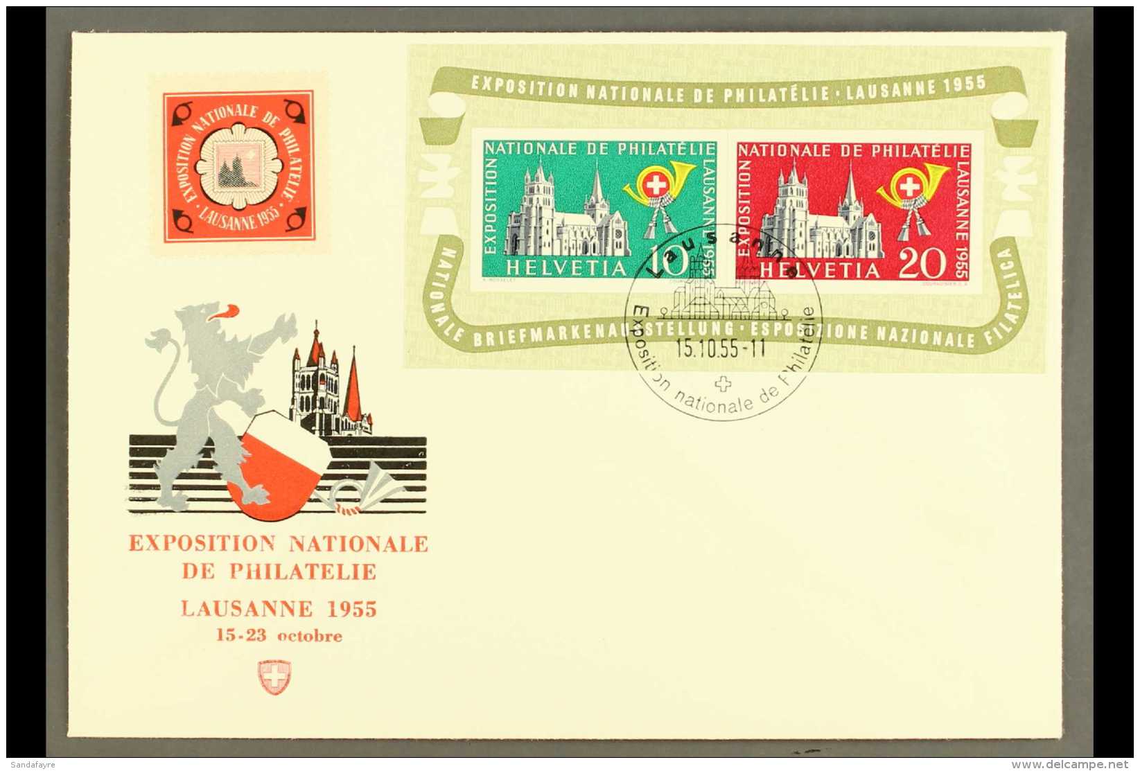 1955 National Philatelic Exhibition Miniature Sheet On Illustrated First Day Cover, SG MS561a, Zumstein 35, Mi.... - Altri & Non Classificati