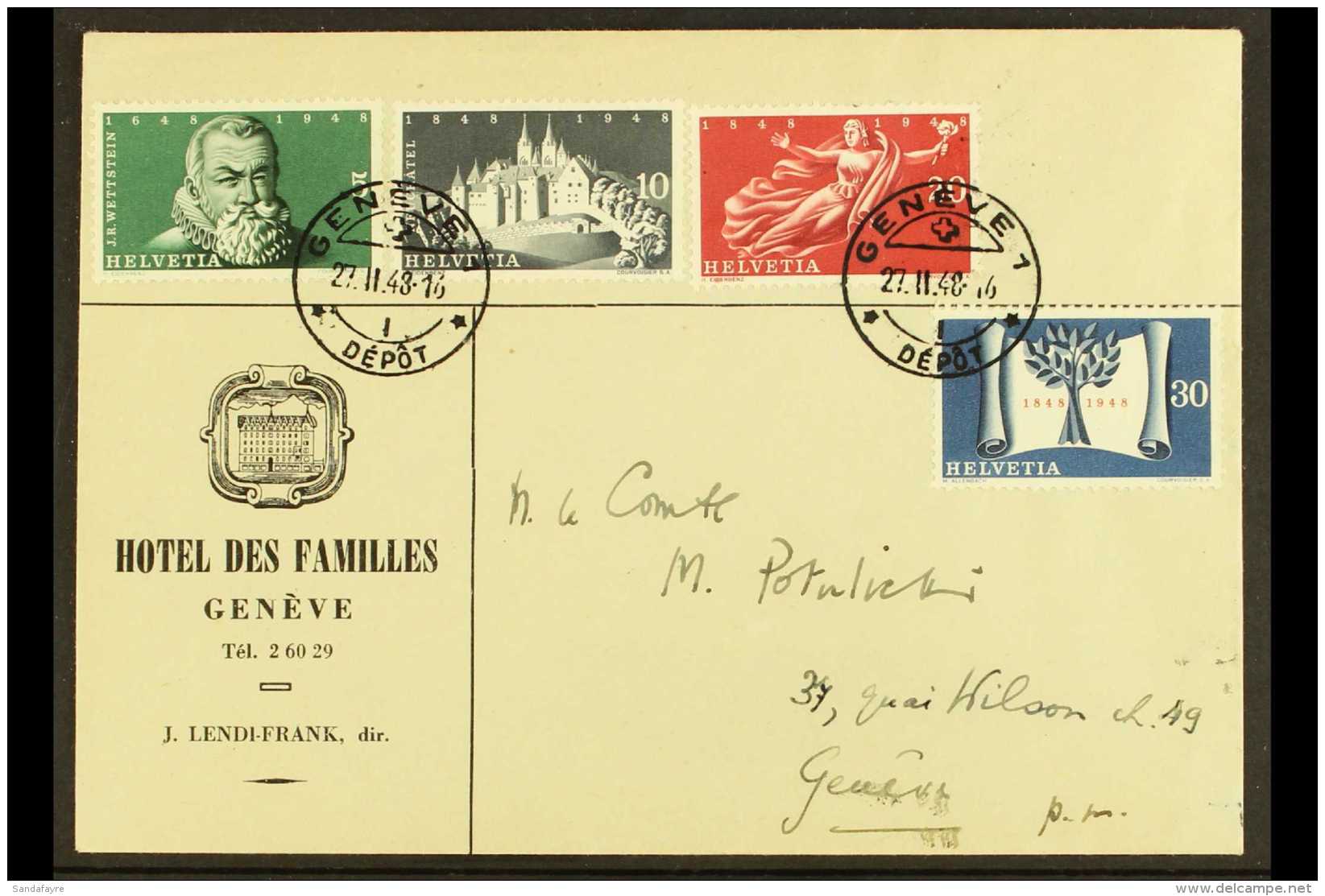 1948 Federal State Centenary Set On First Day Cover, SG 485/8, Zumstein 281/4, Very Fine On A Commercial Cover.... - Altri & Non Classificati