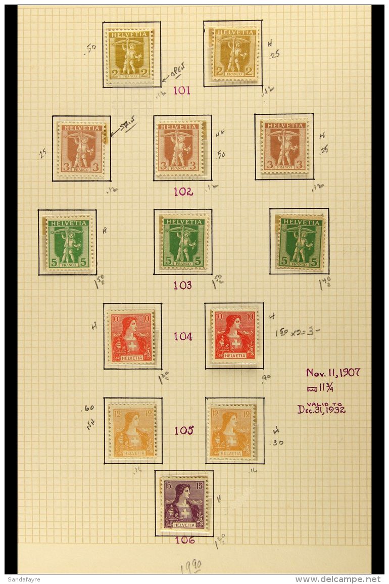 1907-34  STUDY COLLECTION Mostly Various Mint Or Used William Tell Issues Displaying Many Identified Minor... - Altri & Non Classificati