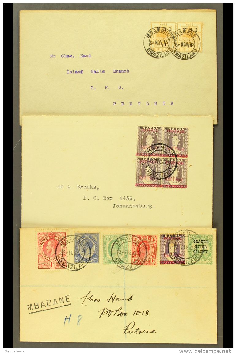 FORERUNNERS Group Of Five Covers Franked With Non-Swaziland Stamps And Each Postmarked Mbabane, We See 1915 &amp;... - Swaziland (...-1967)