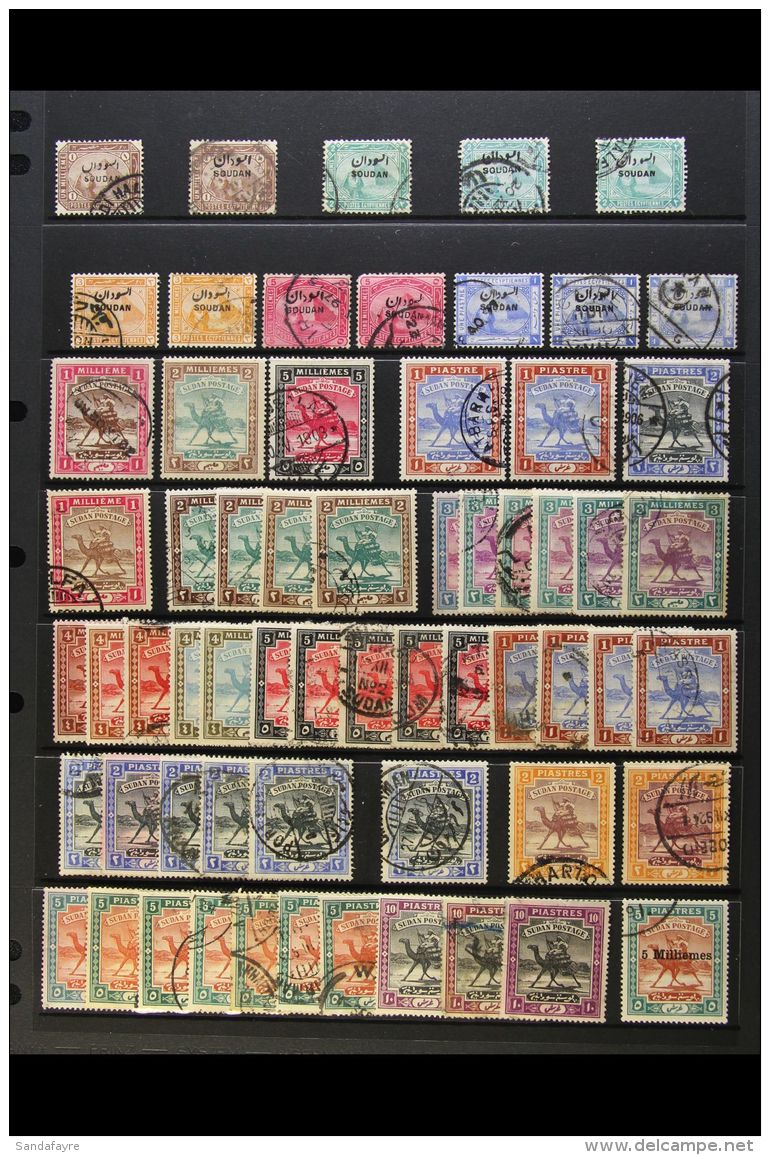 1897-1954 USED ASSEMBLY WITH POSTMARK INTEREST Includes 1897 Opts On Egypt To 1pi, 1898 Arab Postman Range To 1pi,... - Sudan (...-1951)