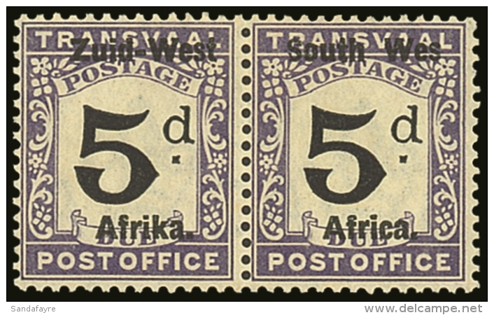 1923 POSTAGE DUE 5d Black And Violet Of Transvaal, Variety "Wes" SG D1a, Fine Mint Horizontal Pair.  For More... - Africa Del Sud-Ovest (1923-1990)