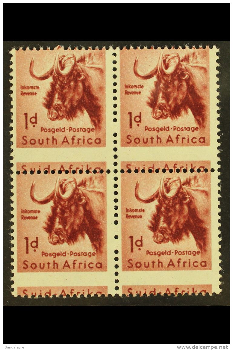 UNION VARIETY 1959-60 1d Wildebeest, Type I, Wmk Coat Of Arms, Block Of 4 With MISPLACED PERFORATIONS, SG 171,... - Non Classificati