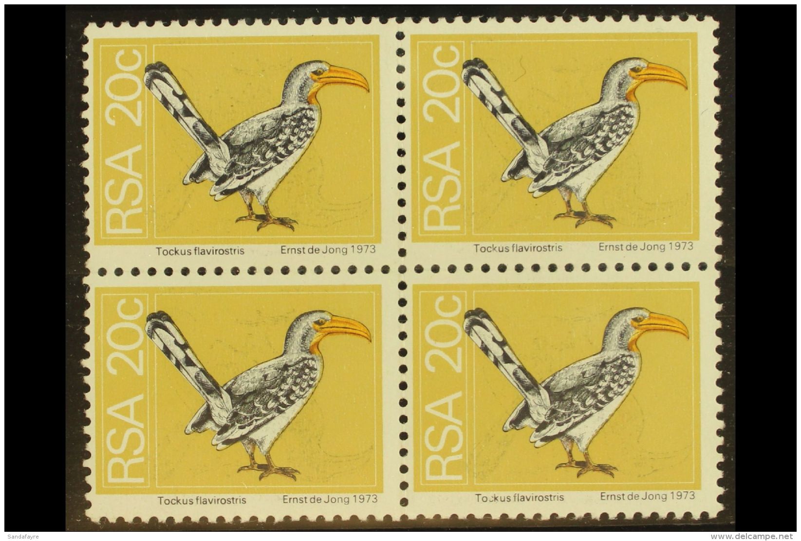 RSA VARIETY 1974 20c Yellow-billed Hornbill, Block Of 4 With INVERTED OFFSET OF BLACK PRINTING, SG 359, Never... - Non Classificati