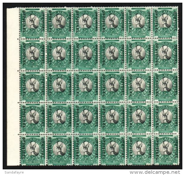 OFFICIAL 1937 &frac12;d Grey And Green With Watermark Upright (SG O20w) - A Marginal BLOCK OF THIRTY (6 X 5, 15... - Non Classificati