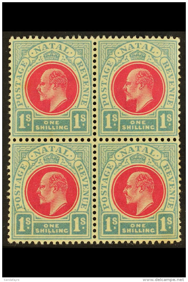 NATAL 1904-8 1s Carmine &amp; Pale Blue, Wmk Mult Crown CA, In A BLOCK OF FOUR, SG 155, Very Slightly Toned Gum... - Non Classificati