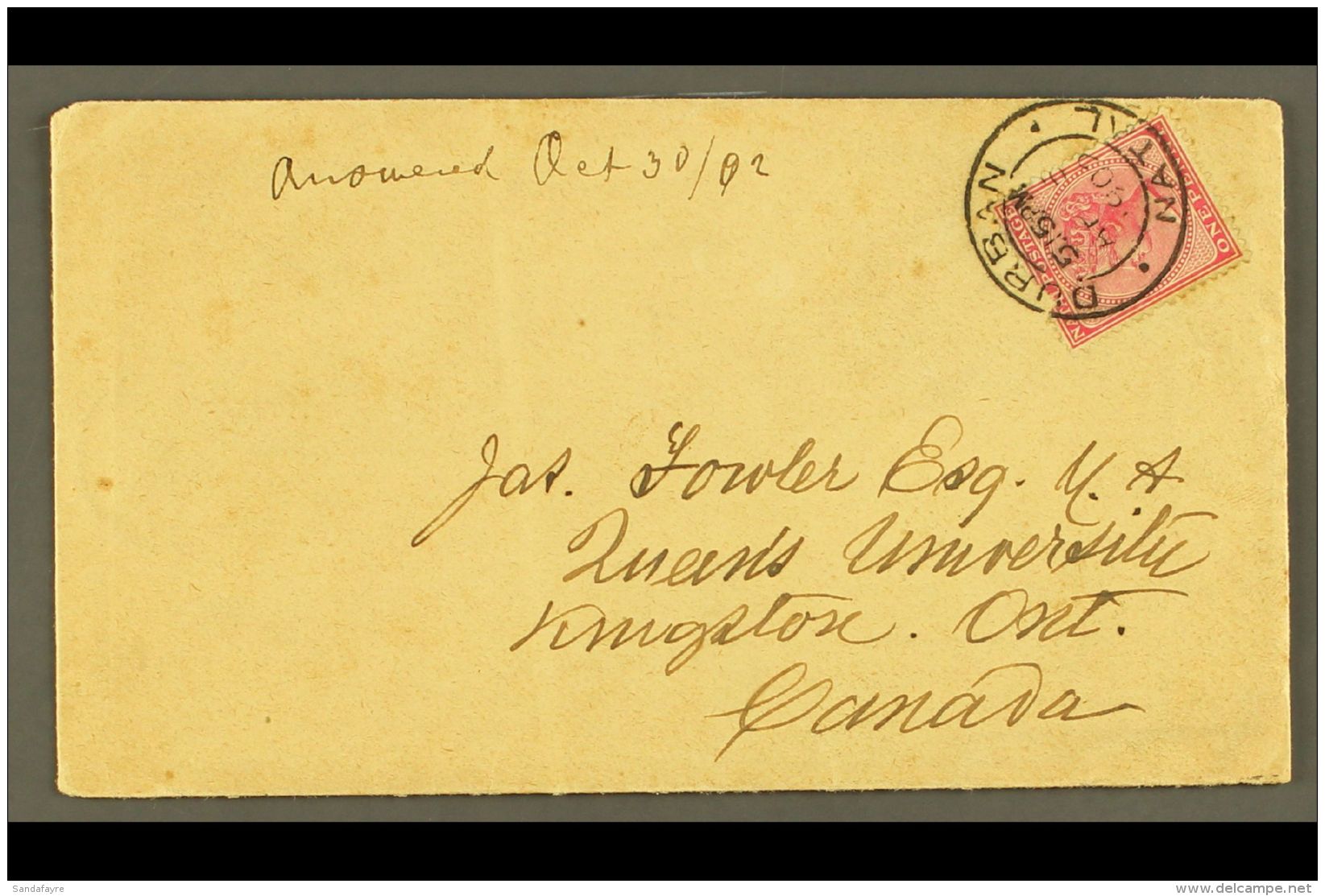 NATAL 1902 EL To Canada Franked 1d Carmine With Interesting Contents From The Curator Of The Botanic Gardens... - Non Classificati