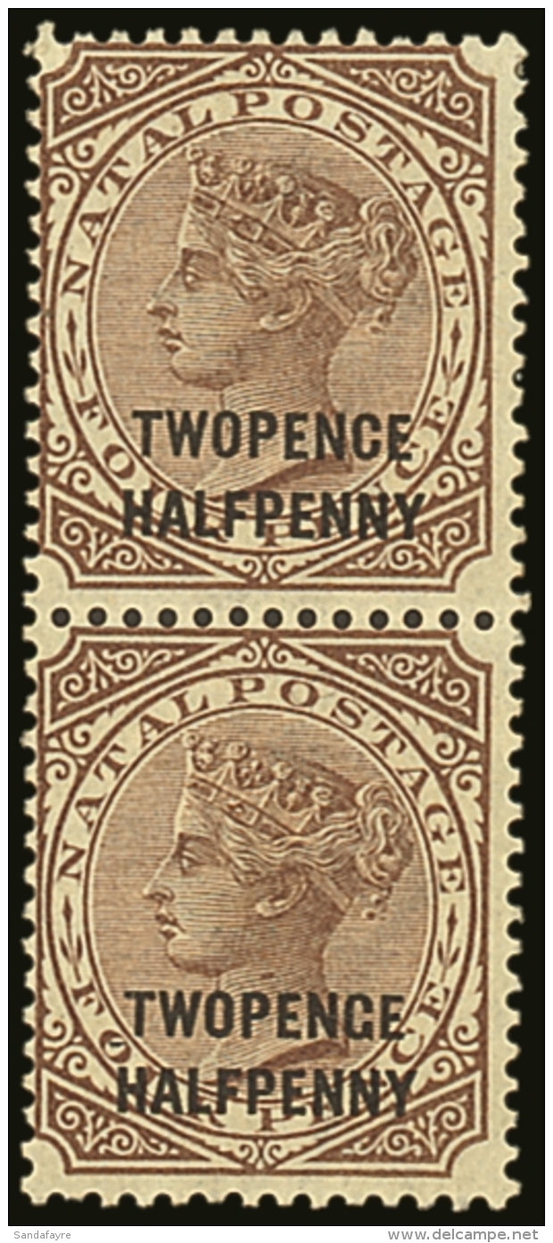 NATAL 1891 2&frac12;d On 4d Brown, Vertical Pair, Lower Stamp With "TWOPENGE" Variety SG 109a, Very Fine Mint, The... - Non Classificati