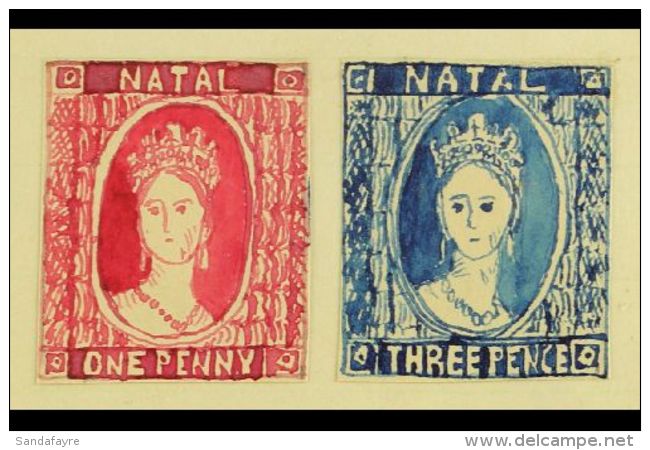 NATAL 1861 HAND PAINTED STAMPS - Unique Miniature Artworks Created By A French "Timbrophile" In 1861. Two Stamps... - Non Classificati