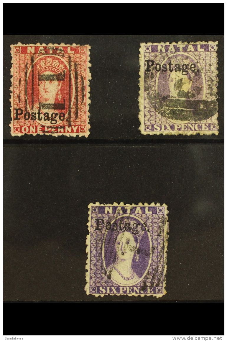 NATAL "Postage" Ovpts 133/4mm (SG T7c) On 1d Rose, 6d Lilac And 6d Violet, SG 38, 41, 42, All Good To Fine Used.... - Non Classificati