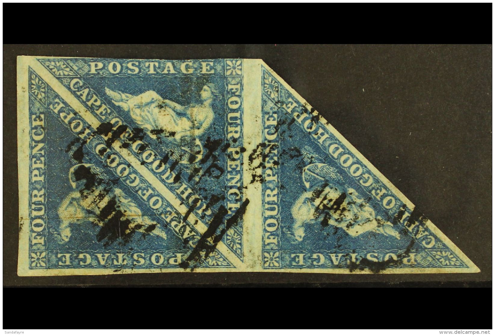 CAPE OF GOOD HOPE 1853 4d Deep Blue, SG 4, Used STRIP OF THREE With Chiefly Large Margins, Just Touching At One... - Non Classificati