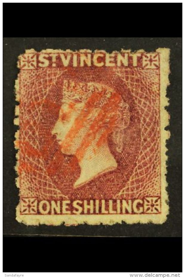 1875 1s Claret, Wmk Small Star, Perf 11 To 12&frac12;, SG 21, Very Fine Used With Neat Red Cancel. For More... - St.Vincent (...-1979)