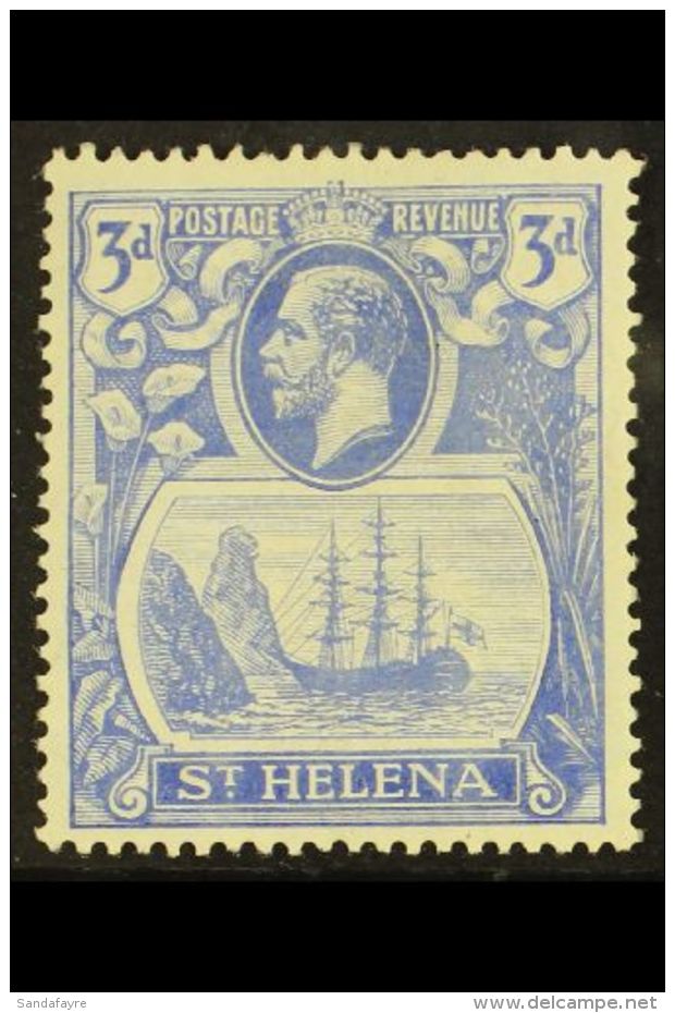 1922-37 3d Bright Blue With CLEFT ROCK Variety, SG 101c, Mint, Corner Crease At Lower Left, Otherwise Fine. For... - Isola Di Sant'Elena