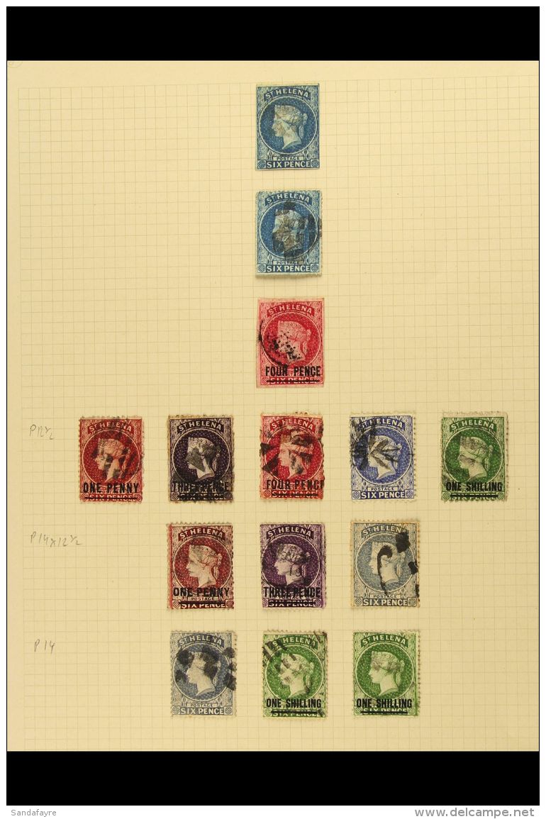 1856-1880 USED COLLECTION On A Page, Comprising 1856 6d (3+ Margins), 1861 6d Rough Perf, 1863 4d (4 Margins),... - Isola Di Sant'Elena