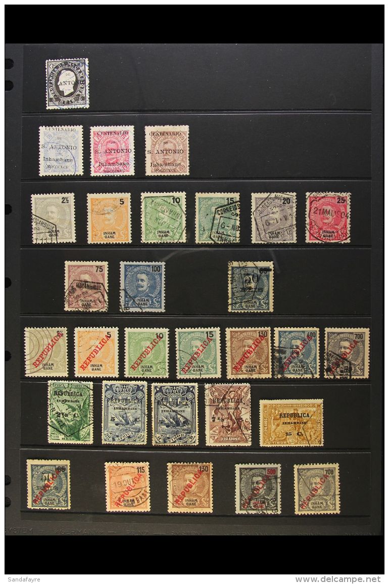 INHAMBANE 1895-1917 USED SELECTION On A Stock Page. Includes 1895 Opt'd Luis 5r &amp; Carlos 50r, 75r &amp; 100r,... - Altri & Non Classificati