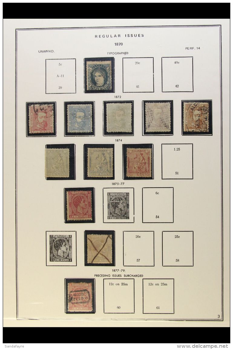 1861-99 "SPANISH PERIOD" COLLECTION A Mint Or Used Collection On Printed Pages Which Includes 1861 5c Used, 1863... - Filippine