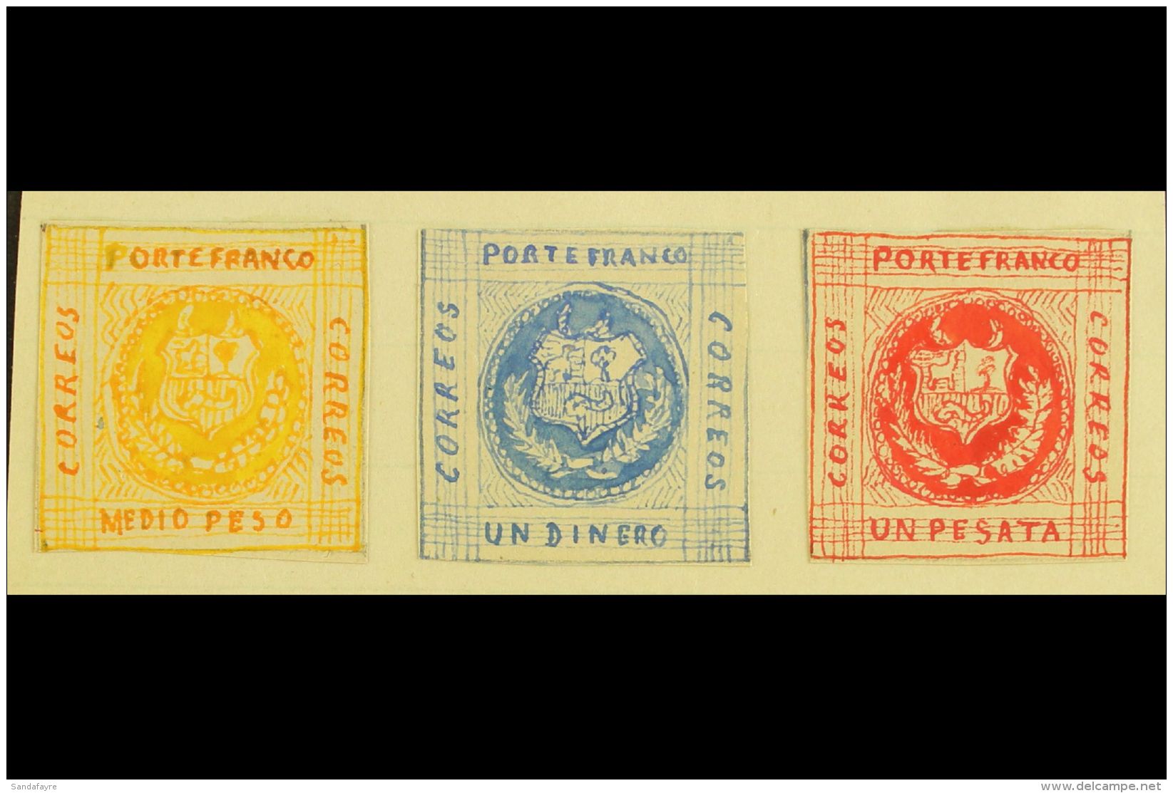 1861 HAND PAINTED STAMPS Unique Miniature Artworks Created By A French "Timbrophile" In 1861. Three Values With... - Perù