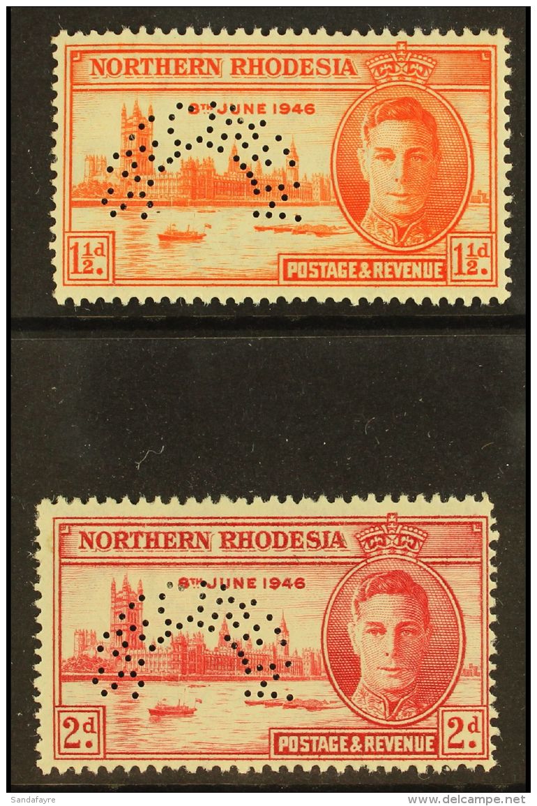 1946 Victory Set Complete, Perforated "Specimen", SG 46s/47s, Very Fine Mint Large Part Og. (2 Stamps) For More... - Rhodesia Del Nord (...-1963)