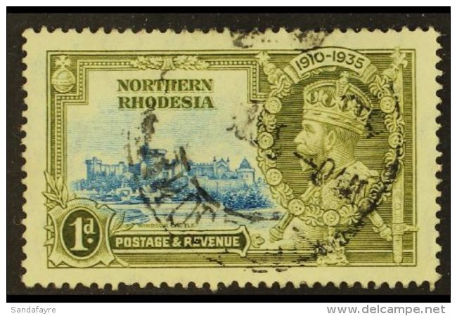 1935 1d Light Blue &amp; Olive Green "Diagonal Line By Turret" Variety, SG 18f, Used For More Images, Please Visit... - Rhodesia Del Nord (...-1963)