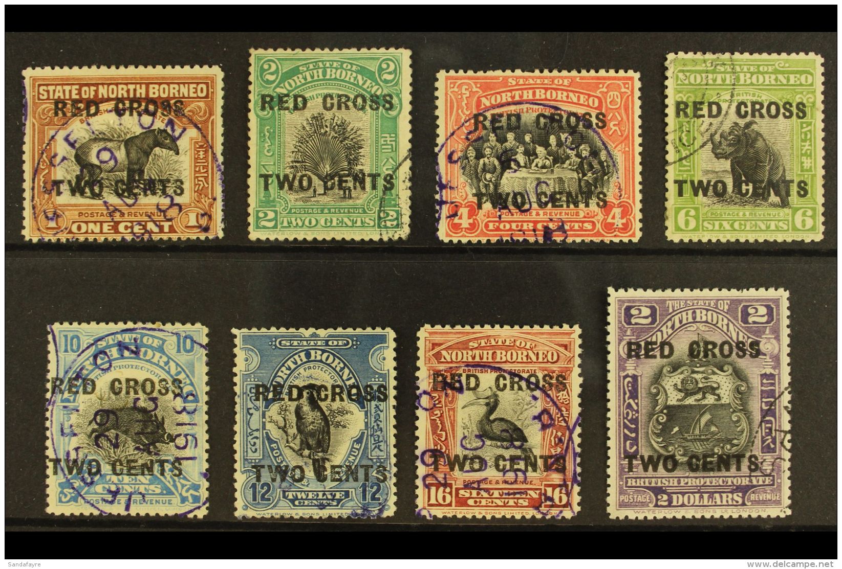 1918 (AUG) "RED CROSS / TWO CENTS" Surcharges Very Fine Used Group With Surcharges On 1c, 2c, 4c, 6c, 10c, 12c,... - Borneo Del Nord (...-1963)