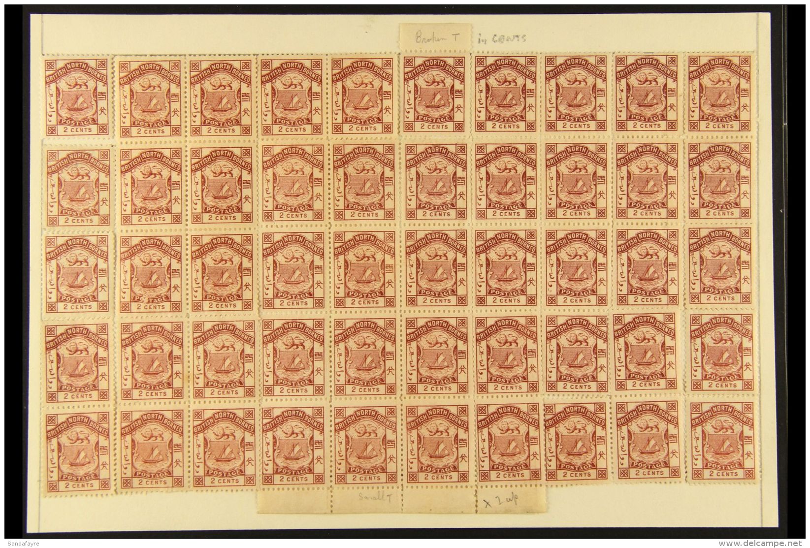 1886-87 2c Brown, SG 25, Transfer B, Full Sheet Reconstruction (50 Of 50), Very Fine Mint, Some Stamps Never... - Borneo Del Nord (...-1963)