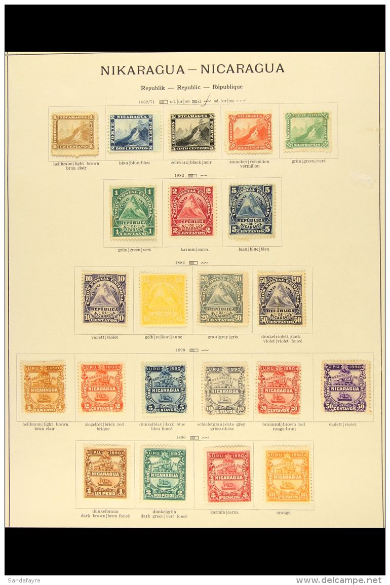1862-1937 MINT &amp; USED COLLECTION On Old Printed Pages. Strong 19th Century Ranges Inc Many Complete Sets.... - Nicaragua