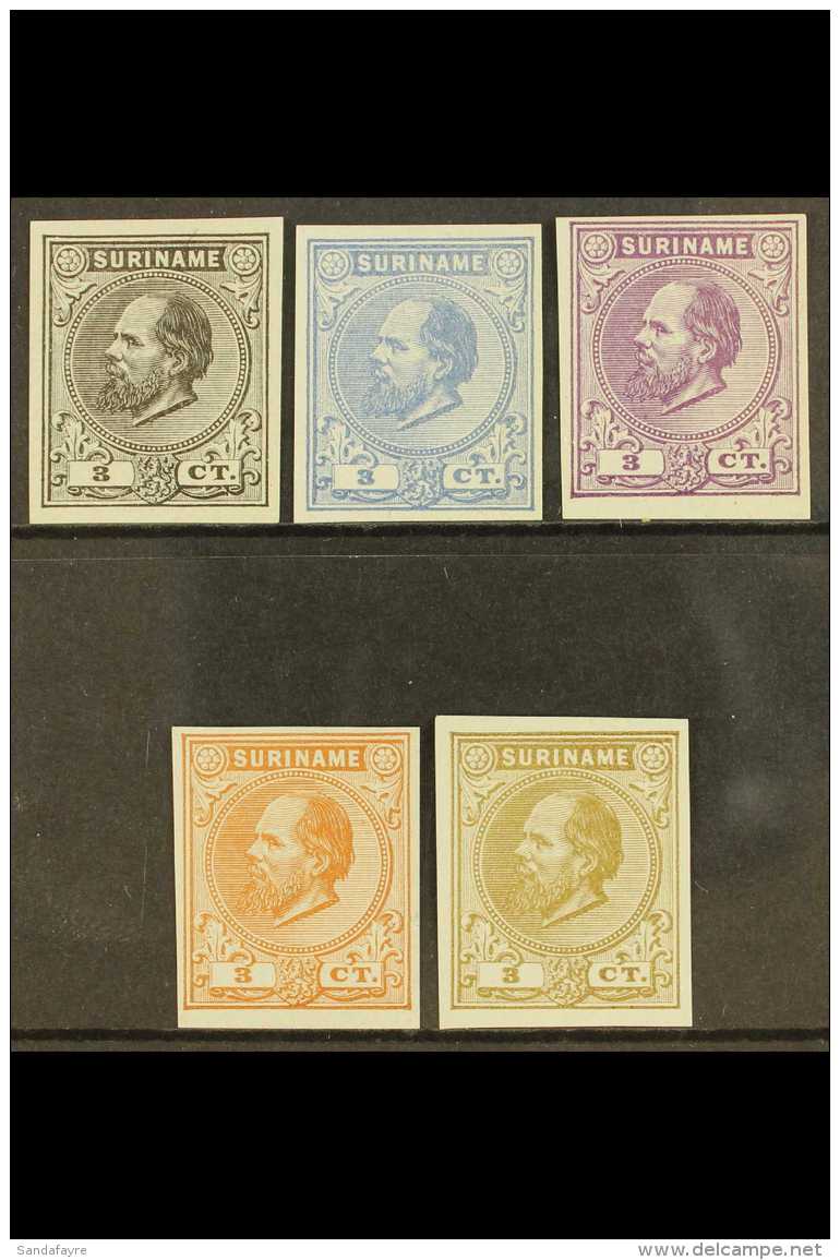 SURINAME 1873 3c William III Imperf COLOUR TRIALS, 5 Examples Printed In Five Different Colours, On Ungummed... - Altri & Non Classificati