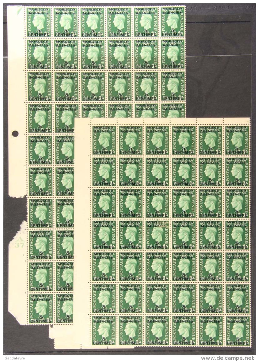 FRENCH CURRENCY 1937 5c On &frac12;d Green King George VI, SG 230, An Almost Complete Sheet Split Into Four Large... - Altri & Non Classificati