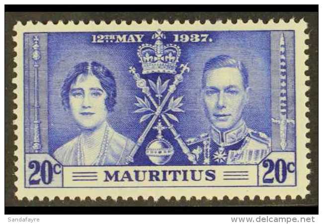 1937 20c Coronation 'LINE BY SCEPTRE' Variety, SG 251b, Vf NHM For More Images, Please Visit... - Mauritius (...-1967)