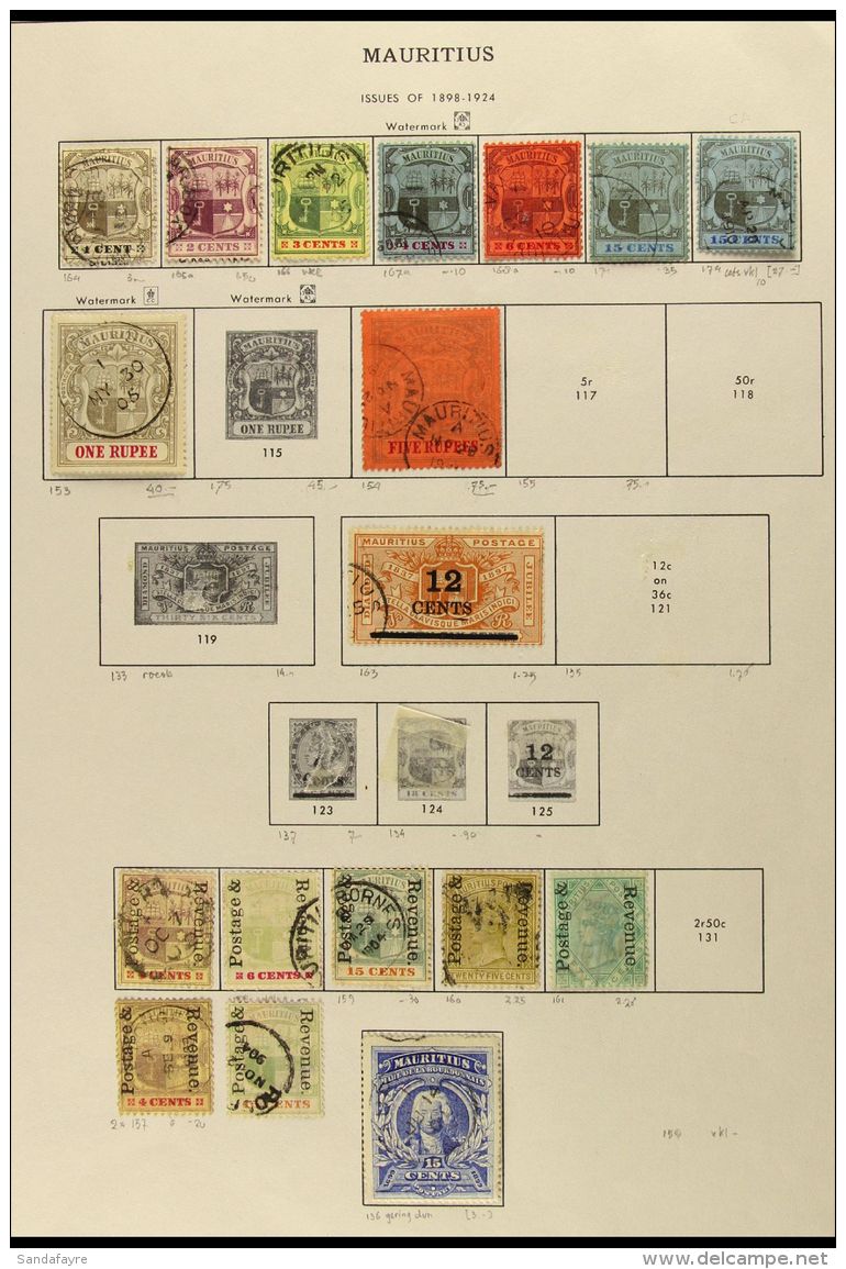 1900-1950 ATTRACTIVE USED COLLECTION Presented On Printed Minkus Pages. Includes 1900-05 Values To 25c, 50c (x2),... - Mauritius (...-1967)