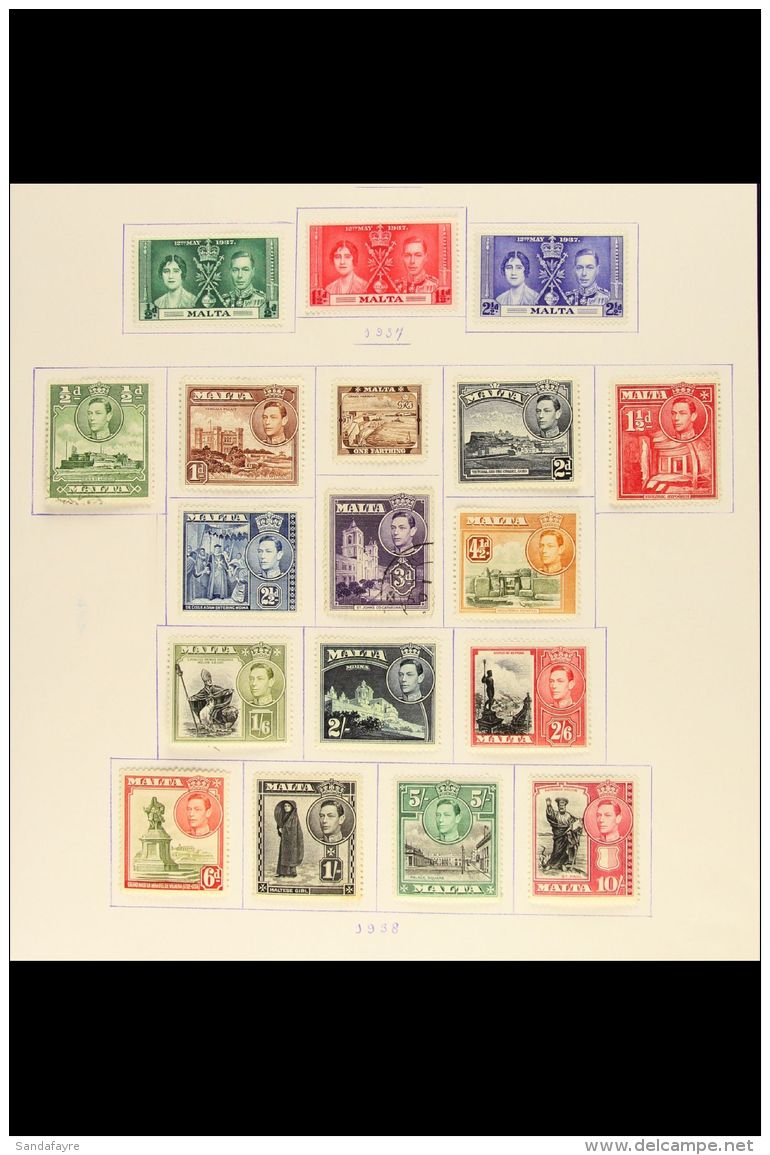 1937-60 MINT &amp; USED COLLECTION Neat Lot On Album Pages With 1938-43 KGVI Defins Mint (3d Used), 1948-53 "Self... - Malta (...-1964)