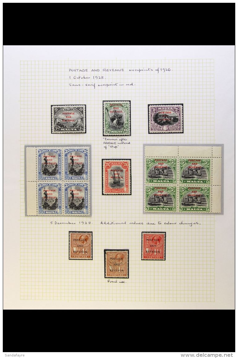 1928 "POSTAGE AND REVENUE" OVERPRINTS A Chiefly Fine Mint Collection On Album Pages, Includes The Set Complete... - Malta (...-1964)