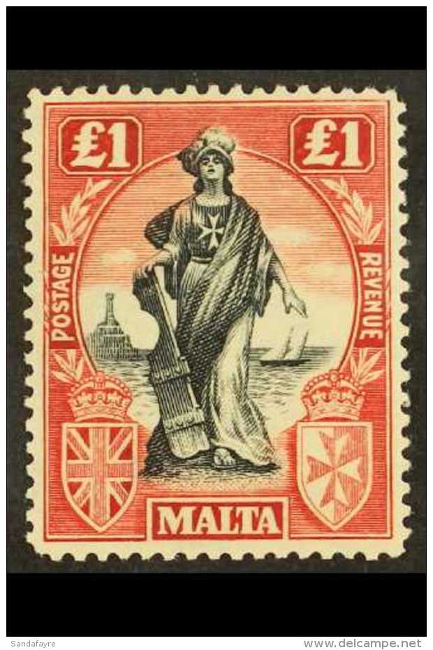 1922-26 &pound;1 Black And Carmine (wmk Sideways), SG 139, Very Fine Mint. For More Images, Please Visit... - Malta (...-1964)
