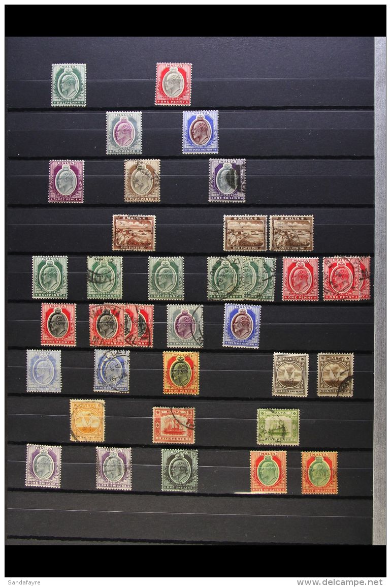 1863-1935 POWERFUL MINT AND USED On Stockleaves. Note 1863-81 (CC, Perf 14) &frac12;d Mint Or Unused Shades (5);... - Malta (...-1964)