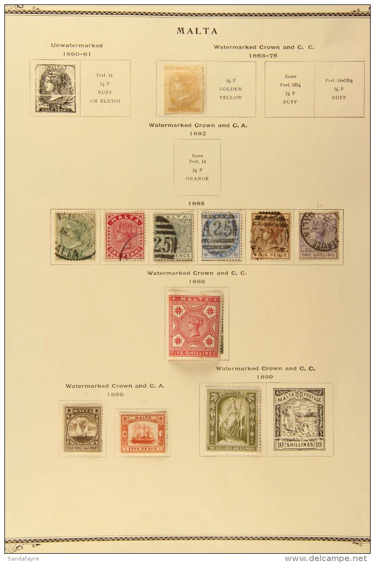 1863-1930 ALL DIFFERENT COLLECTION On Clean Album Pages, The Lot Starts With 1863-81 &frac12;d Buff (unused With... - Malta (...-1964)