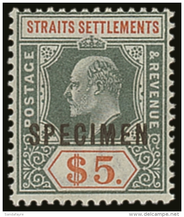 STRAITS SETTLEMENTS 1902 $5  Dull Green And Brown Orange, Ed VII, Overprinted "Specimen", SG 121s, Very Fine Mint.... - Altri & Non Classificati