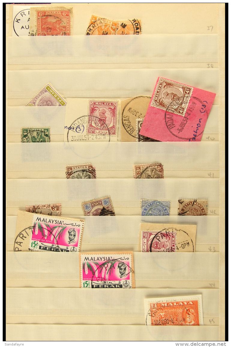 POSTMARKS COLLECTION An Ancient Stock Album Containing Various Used QV Straits To 1960's Malaysia Issues Showing... - Altri & Non Classificati