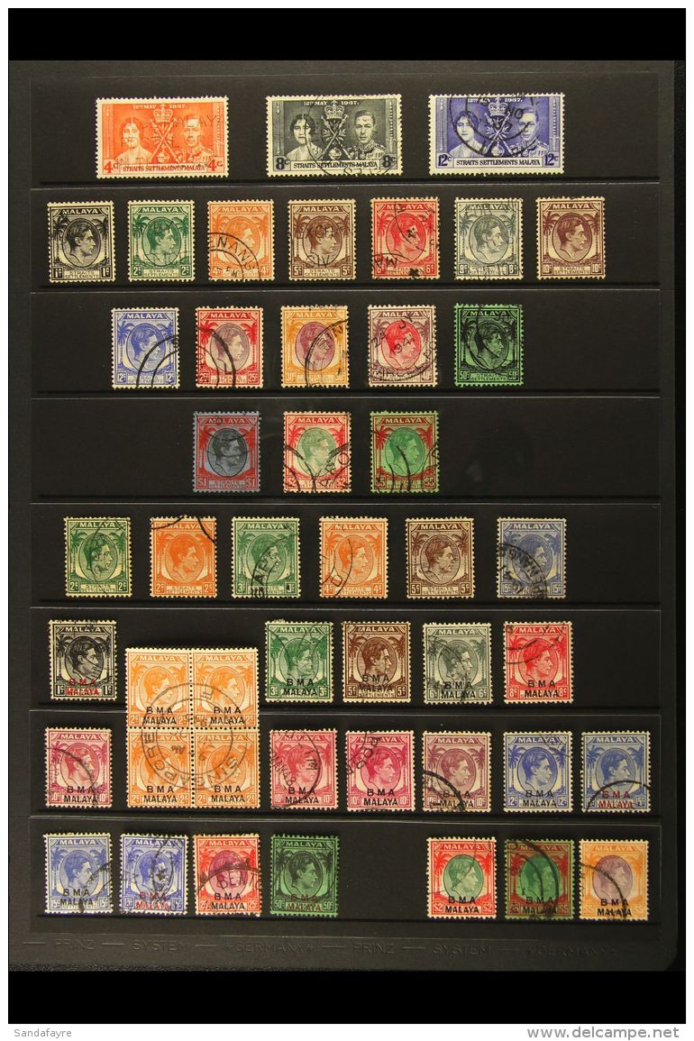 1937-48 USED KGVI COLLECTION Includes 1937-41 Die I Complete Set Of 15 &amp; Die II Range With Most Values To 15c,... - Straits Settlements