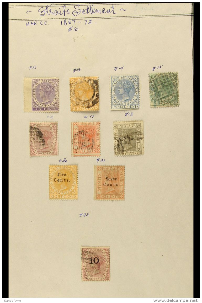 1867-99 OLD TIME COLLECTION On Ancient Pages. Includes 1867-72 6c Unused, 12c Mint, Plus 8c, 24c, 30c, 32c And 96c... - Straits Settlements