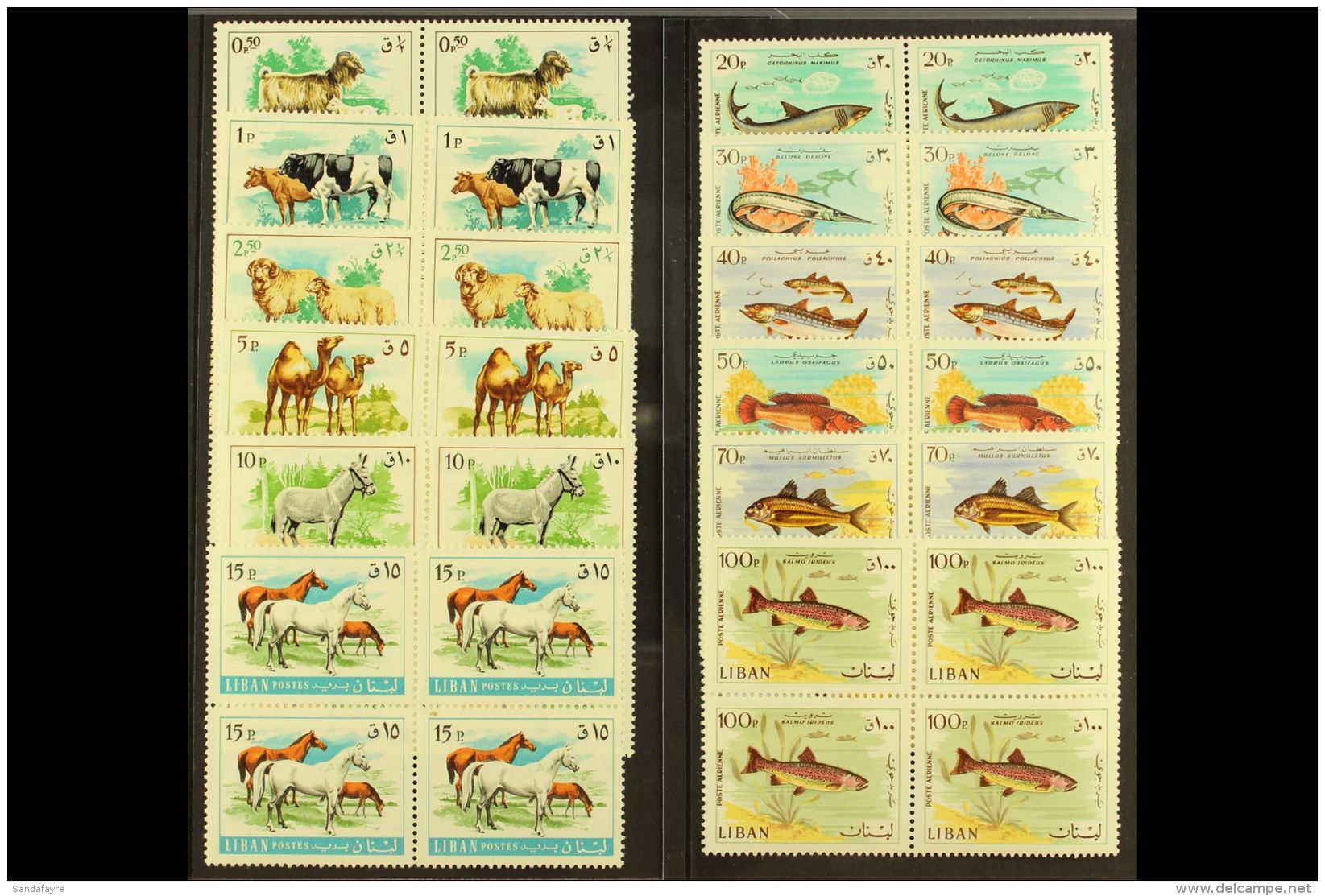 1968 Animals &amp; Fish Complete Set Inc Airs, SG 992/1003, Superb Never Hinged Mint BLOCKS Of 4, Very Fresh. (12... - Libano