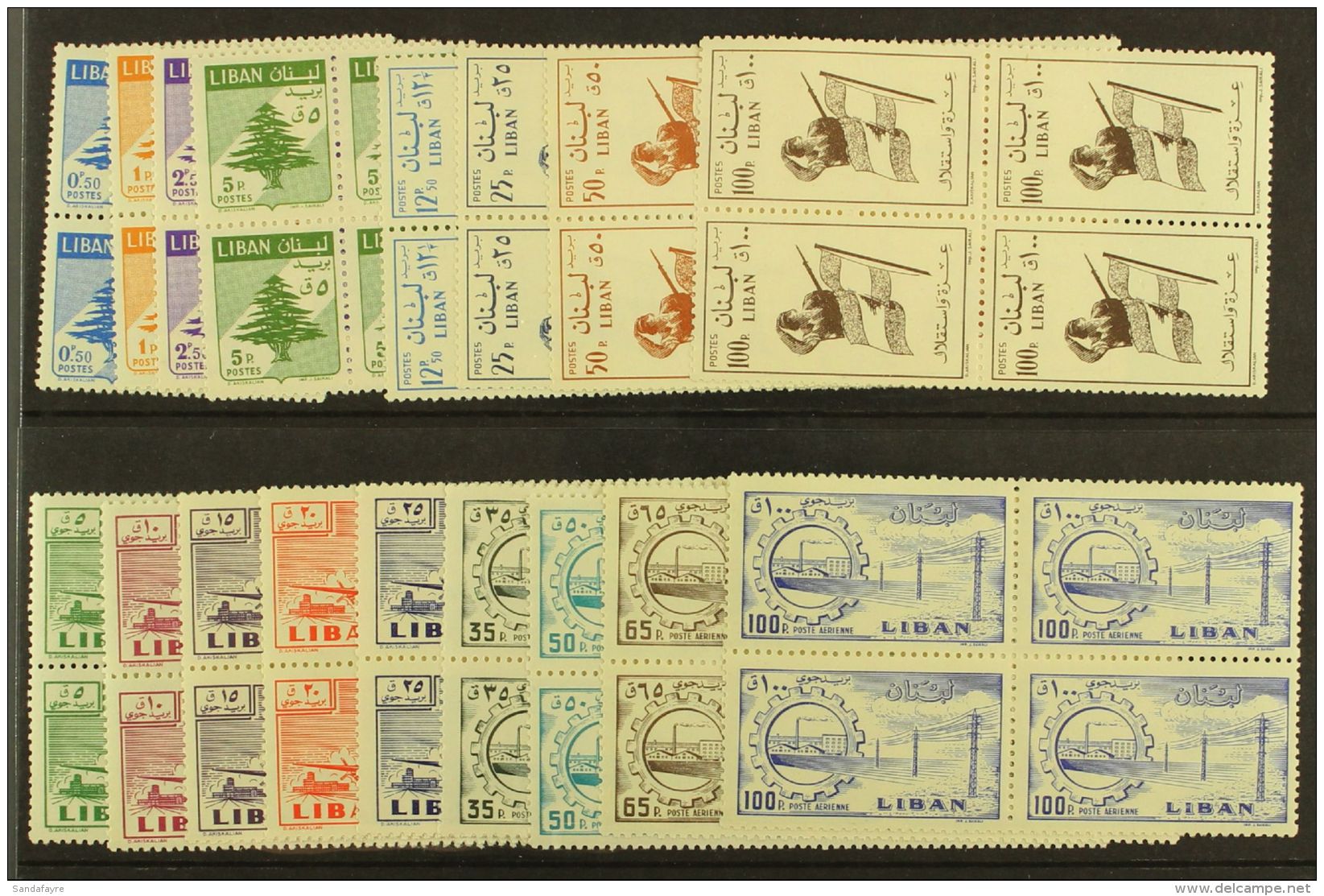 1958-59 Complete Set Inc Airs, SG 601/17, Fine Never Hinged Mint BLOCKS Of 4, Very Fresh. (17 Blocks = 68 Stamps)... - Libano