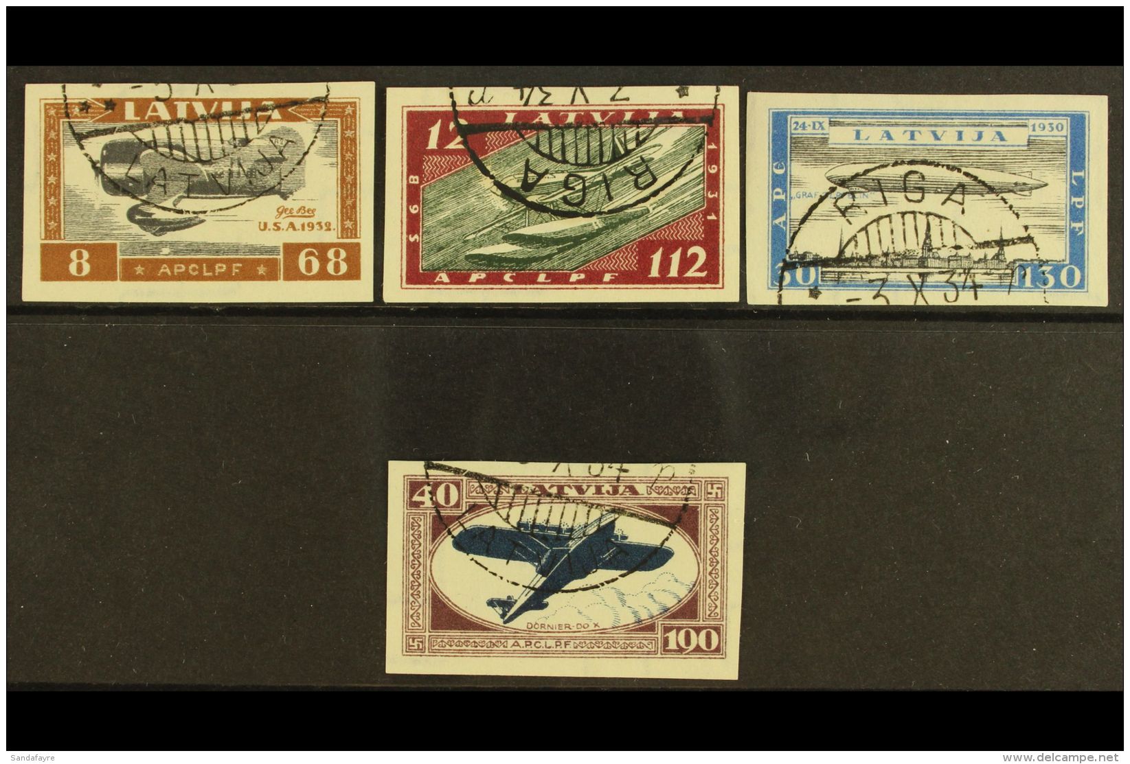 1933 (Sep) Air Wounded Airmen Fund Complete Imperf Set (Michel 228/31 B, SG 24B/46B), Superb Cds Used, Fresh &amp;... - Lettonia