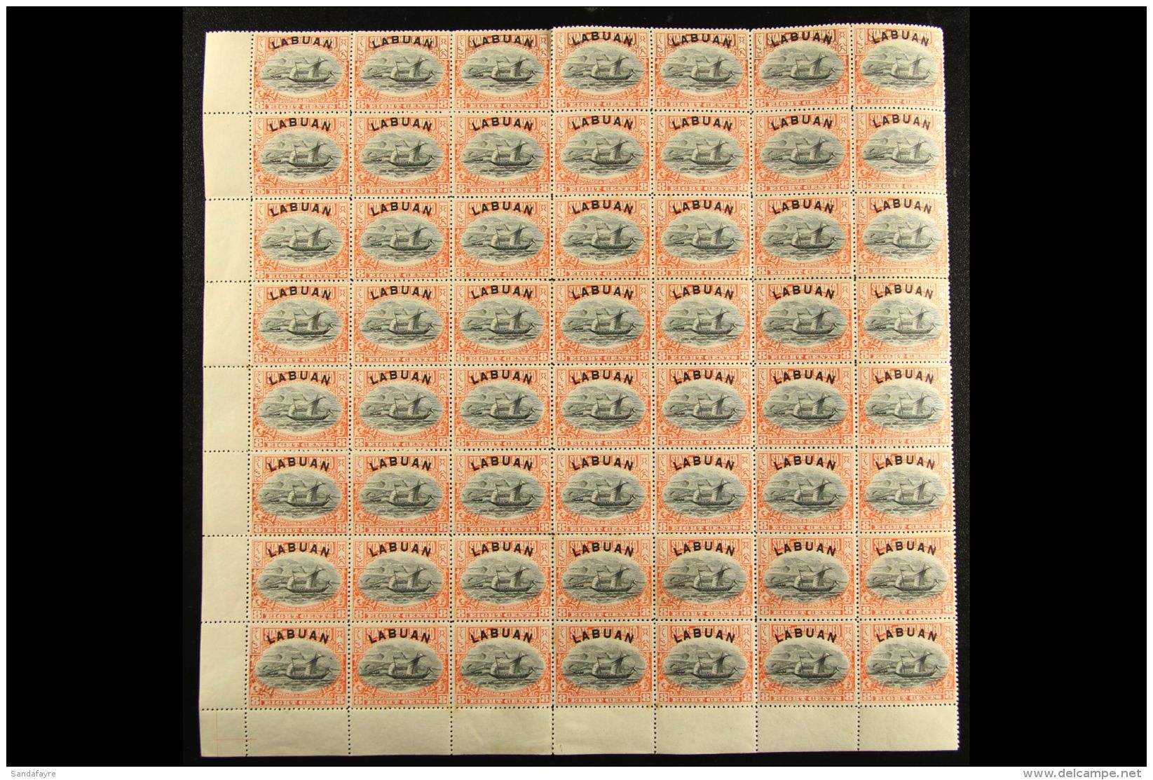 1897-1901 LARGE NHM MULTIPLE 8c Vermilion Dhow SG 94c, Lower Part Sheet Of Fifty Six (7 X 8), With Margins To Two... - Borneo Del Nord (...-1963)