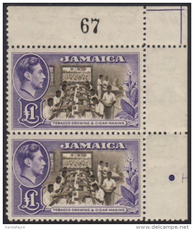 1949 &pound;1 Chocolate And Violet SG 133a, Fine Nhm Upper Corner Sheet Number Pair.  For More Images, Please... - Giamaica (...-1961)