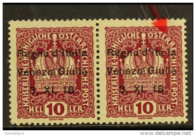 VENEZIA GIULIA 1918 10h Lake Overprinted, Variety 'missing L In Italia' , Sass 4r, Very Fine Mint In Pair With... - Non Classificati