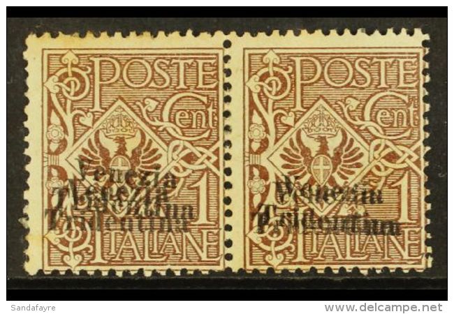 TRENTINO - ALTO ALDIGE 1918 1c Brown Pair Variety "overprint Double", Sass 19b, Mint Couple Of Tone Spots... - Non Classificati